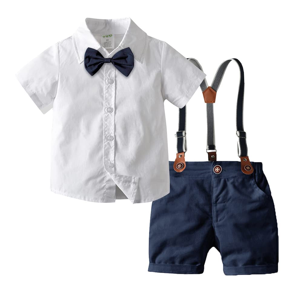 Photo 1 of Baptism Christening Outfits for Boys Baby Clothes Sets Toddler Boy Outfits Gentleman Suits Bow Tie Shirt Suspenders Shorts Birthday Formal Wedding Party Clothes White + Navy Blue - Shorts 12-18 Months