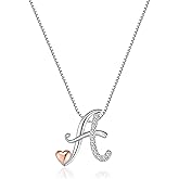 Silver Initial Necklaces for Women - Heart Pendant Initial Necklace for Ladies Friend, Cute Chain Jewelry for Birthday, Anniversary, Christmas Gifts
