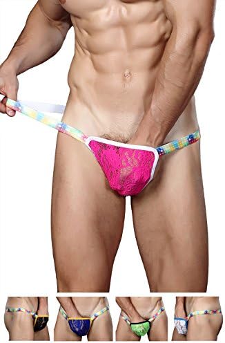 WISHDREAM Men's Thong Underwear Bikini Lace Pack of 5 (Medium, H-Lace)