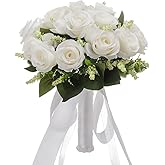 CYANLUX Wedding Bouquets for Bride Bridesmaid Bouquet Champagne White Artificial Roses Flowers for Wedding Valentine's Day Church Home Decoration (1#White)…