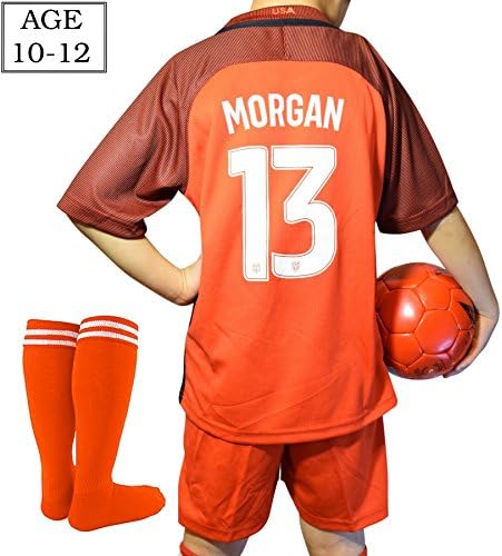 Alex Morgan #13 Top Quality Jersey Shorts and Socks Set For Girls Ages 10-12, New 2017-2018 USA National Soccer Team Uniform For Kids/Youth Size Medium 26