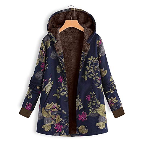 Women's Jacket Duseedik Womens Winter Warm Outwear Floral Print Hooded Pockets Vintage Oversize Coats (Navy A, US:12/CN:2XL) - Thumbnail 2
