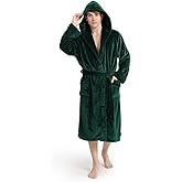 Yurhap Luxury Mens Robe with Hood, Ultra Cozy Fleece Bathrobe for Men, Plush Hooded Robe with Belt & 2 Pockets