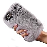 For Apple iPhone 6 6s 4.7'' Case, FLOVEME [Slim Fit] [Bling Diamond] Luxury Winter Soft Warm Faux Rabbit Fur Fuzzy Plush with Crystal Cute Bowknot Protective Back Cover for Girls Xmas Gift, Gray