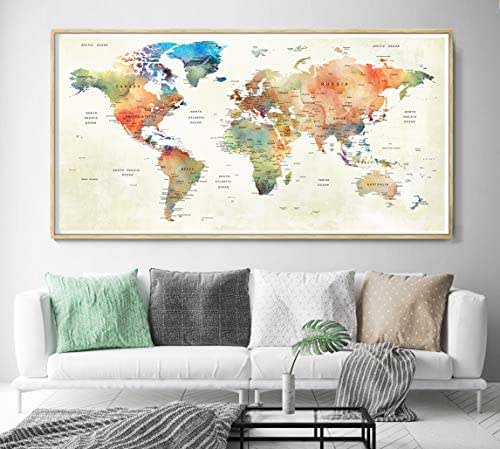 Amazon.com: Office Decor Modern World Map Wall Art Print Poster Large