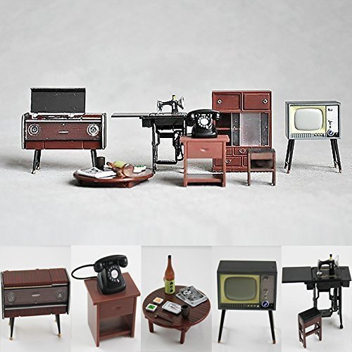 1:24 Vintage Japanese Furniture Dollhouse Miniature Accessories Featuring Record Player, Cupboard, Table, Television and More