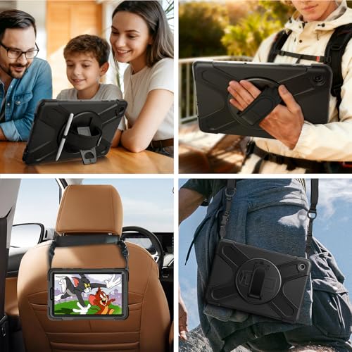 Gerutek Anti-Drop Case for Samsung Galaxy Tab A11 Plus 11" 2025, (SM-X230/X235/X236B), Rugged Case with Rotating Stand, Hand/Shoulder Strap, Pen, Galaxy Tab A11+ Plus Case, Black