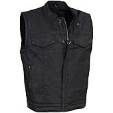 Milwaukee Leather MDM3025 Men’s Black Waxy Coated Denim Club Style Motorcycle Rider Vest w/Shirt Collar w/Shirt Collar