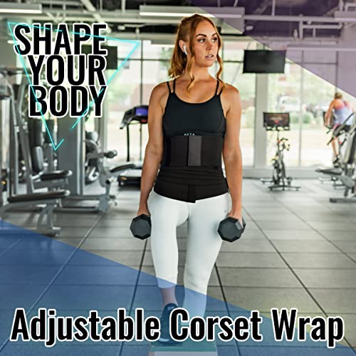 B-SKIE - Waist Trainer for Women Lower Belly Fat - Plus Size Tummy Control Belt - Bandage Wrap Waist Trimmer - Lower Belly Waist Wraps for Stomach - 5 Resistance Bands for Women Black