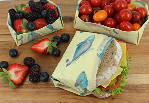 PlanetCare BEESWAX WRAPS; Set of 3 (S M L): Endangered Whales Series Limited Edition: Reusable food wrap, 100% ORGANIC, 100% BIODEGRADABLE; plastic free HEALTHY sustainable beeswax wrap