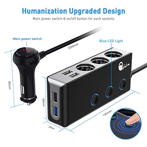 3Socket Cigarette Lighter Quick Charge 3.0, Qidoe 120W 12V/24V Car