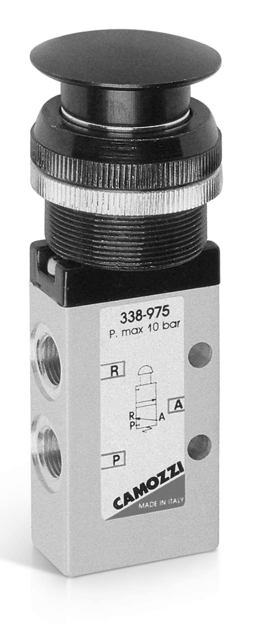 Camozzi 338-976 Manually Operated Valve, 3/2" NC, 1/8", Palm Switch Green