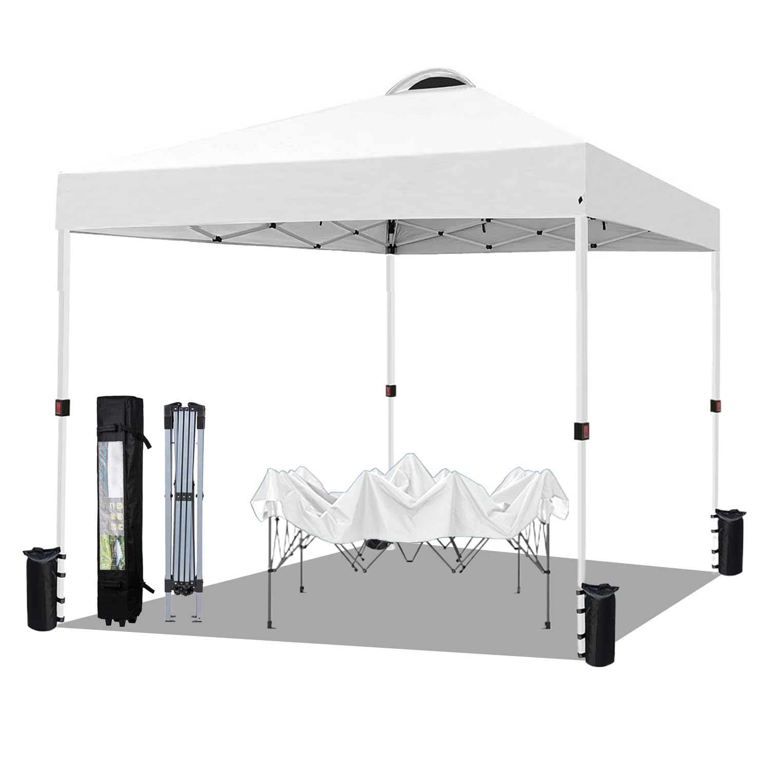 Photo 1 of 10x10 Pop Up Canopy Tent Waterproof Tent for Outdoor Party Camping Commercial Event Tent, with Wheeled Bag and 4 Sandbags (White)
