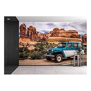Vehicle Driving Through The Grand Canyon - Removable Wall Mural | Self-Adhesive Large Wallpaper - 66x96 inches