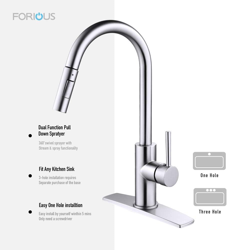 Kitchen Faucet Black Sink Faucet With Pull Out Sprayer Forious Black Kitchen Faucet With Pull Down Sprayer Single Hole And 3 Hole Deck Mount Single Handle Copper Kitchen Faucets Kitchen Sink Faucets