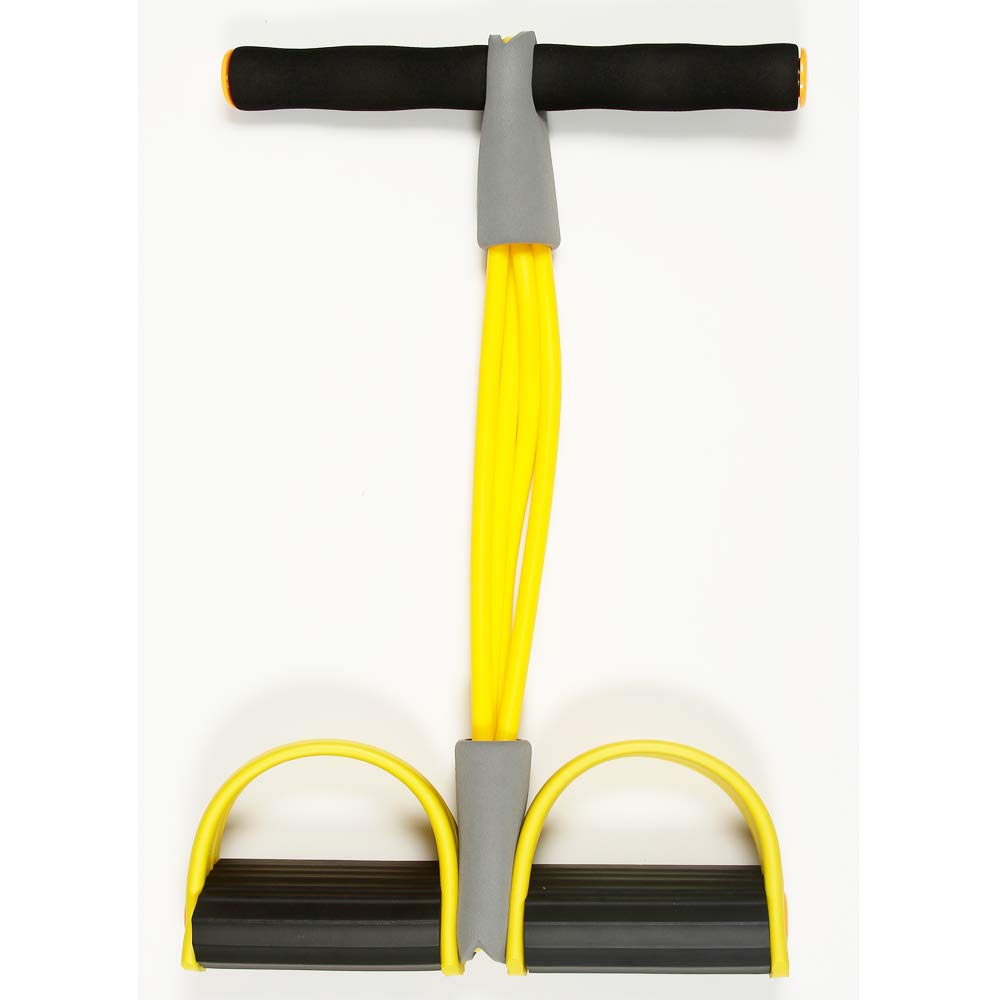 VOANZO Abdominal Fitness Rally Pedal Puller Sit-up Trainer, Latex Pull Rope Fitness Equipment Abdominal Exerciser Sports Four-leg Rope (Yellow)