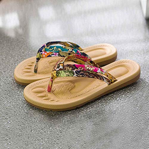 Beach Flip Flop for Women, Summer Floral Print Sandals Non-Slip Flat Sandals Sweet Flower Slippers Shoes (6 B(M) US, Blue)