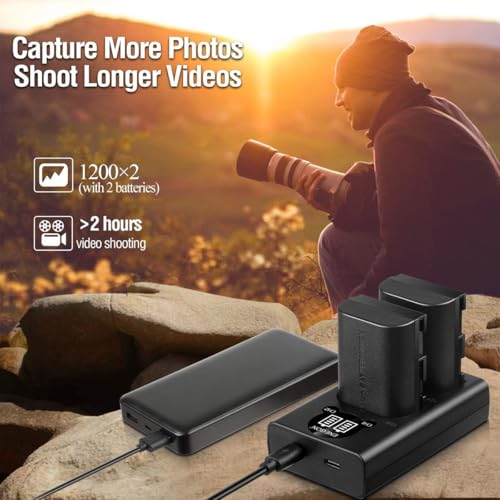 ENEGON LP-E6/E6N Rechargeable Battery (2 pack 2000mAh) and Dual USB LED charger, Compatible with Canon EOS 5D Mark II III IV, R, R3, R5,R6,R6 II, R7,RP, 6D, 6D II, 7D, 7D II, EOS 60D, 70D, 80D, 90D.