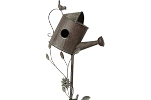 MOCOME Bird Houses for Outside with Pole, Birdhouse Stake for Outdoor Garden Decorative Watering Can Accent(Rusty,57.9")