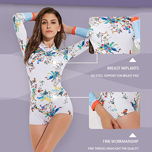 Iusun Women 's One Piece Wetsuit Long Sleeve Thin Zip Flower Pattern Siamese Swimwear Super Stretch Rash Guard UV Protection - Perfect for Swimming/Scuba Diving/Snorkeling/Surfing/Wading