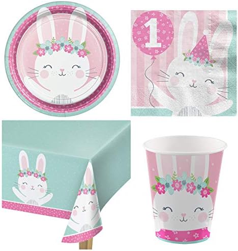 1st Birthday Bunny Party Supplies - Value Table & Decoration Kit for 8