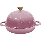 Flavehc Bread Oven Cast Iron Bread Dutch Oven with Cloche Lid for Bread Baking BerryPink Enameled Cast Iron Bread Oven with Dome Lid for Sourdough 5 qt