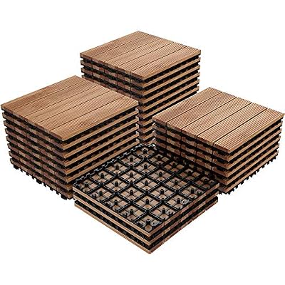 Yaheetech Deck Tiles Patio Pavers Interlocking Wood Composite Decking Flooring Deck Tiles 12 x 12’’Fir Wood Indoor Outdoor Applications Stripe Pattern, Natural Wood (54)