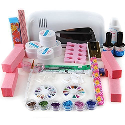 9W Dryer Lamp Tube UV Gel Kit Brush Buffer Guides Toe Seperator Glitter Powder Liquid Tools Nail Tips Glue DIY Kit