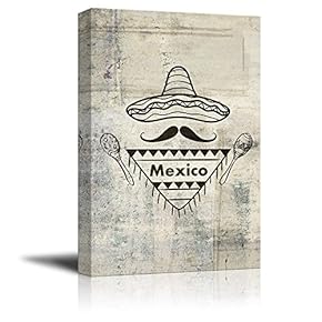Canvas Print Wall Art - Sombrero and Other Mexican Elements - Gallery Wrap Modern Home Art | Ready to Hang - 12x18 inches