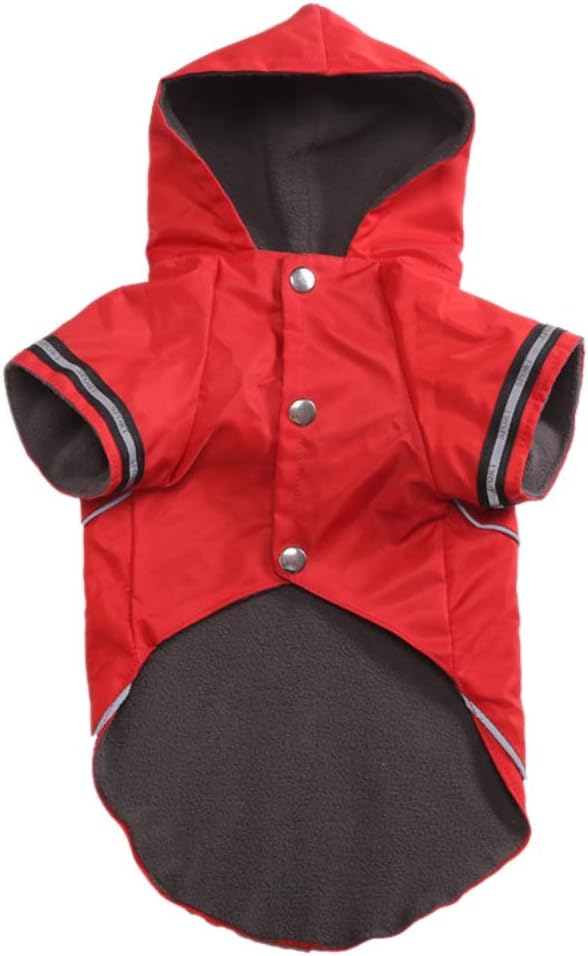 RUIBUY Dog Coat Raincoat Waterproof with Hodd + Harness Hole + Reflective Strip for Small/Medium Dog Fleece Inside Keep Warm in Cold Weather(Blue,Red,Grey,S-XL)