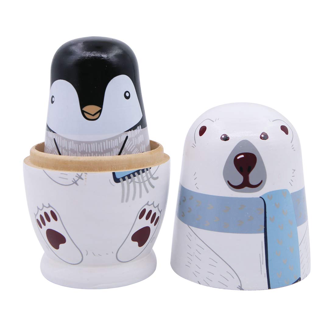 Winterworm 5 Piece Set Polar Bear Penguin Owl Matryoshka Nesting Dolls Stacking Toys Russian Dolls Home Decor New Year Birthday Party Decoration