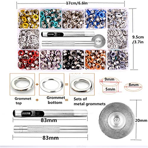 Metal Grommets Kit 3/16 inch Meiker 500Pcs MultiColor Metal Eyelets