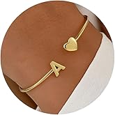 Turandoss Gifts for Women Teen Girls Kids - Gold Initial Heart Bracelets, Dainty 14K-Gold-Plated Letter A-Z Initial Heart Cuff Bangle Bracelets, Birthday Gifts for Girlfriend Jewelry