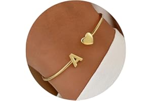 Turandoss Gold Initial Heart Bracelets for Women - Dainty 14K-Gold-Plated Letter A-Z Initial Heart Cuff Bangle Bracelets, Christmas Birthday Gifts for Women Teen Girls Girlfriend Jewelry