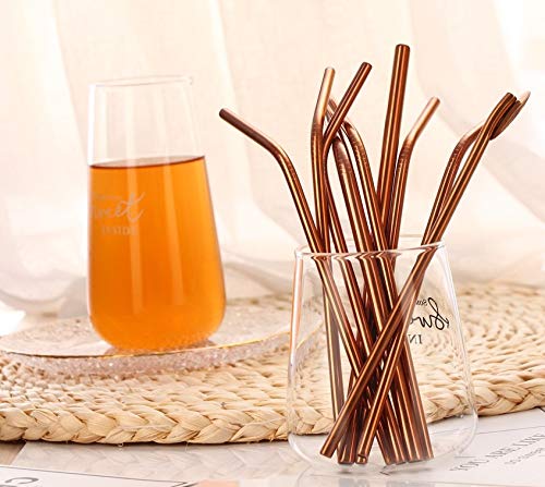 Edelstahl Strohhalme Set aus 8 wiederverwendbaren Trinkhalmen umweltfreundlich nachhaltig Rose Gold Kupfer – Bild 6