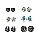 6 Pairs/Set Multicolor Round Flower Rhinestone Resin Rainbow Fashion Bar Stud Earring (Silver)