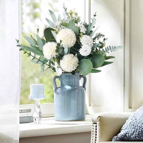 ROLLWAY Pack of 55 Artificial Branches & Artificial Flowers, White Flowers Leaves, Artificial Decorative Branches, Art Flowers, Artificial Flower Bouquet, Eucalyptus Hydrangeas for DIY Bouquet, Bridal Bouquet, Wedding (55, White)