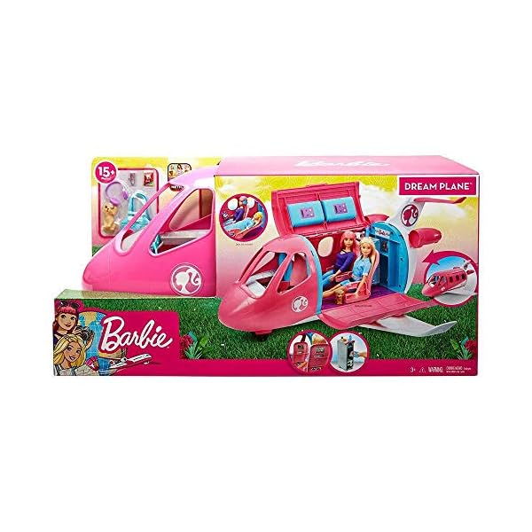 Barbie-GDG76-Dreamplane-Playset-with-Accessories-Multicolour Barbie Dreamplane Transforming Playset, Reclining Seats, Working Overhead Compartments, 15+ Pieces, Puppy, Snack Cart…