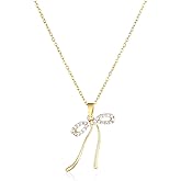 NATASIS 14K Gold Plated Bow Necklace for Women, Dainty Bow Pendant Choker Necklace, Fashion Bow Jewelry Gift