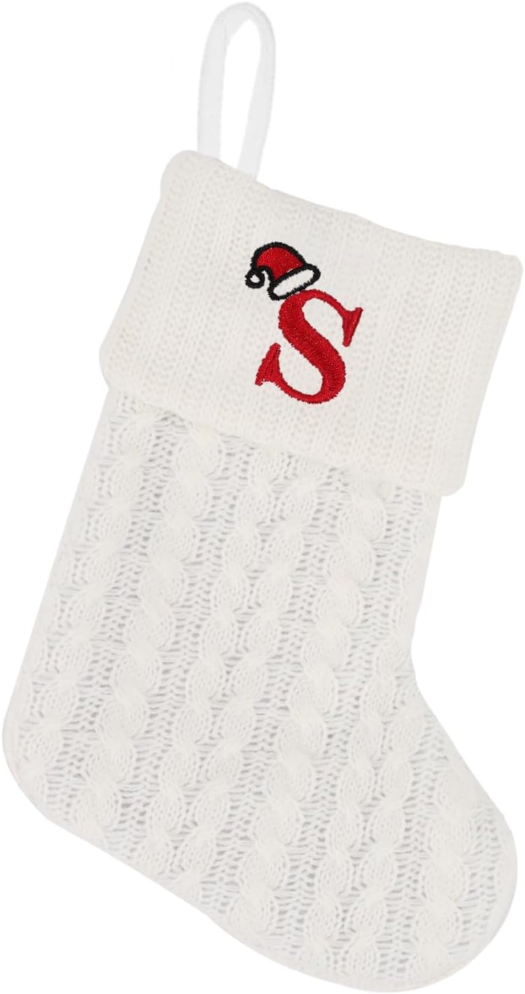 Stockings & Holders - CRSMHLPK 7 inch Mini Initial Christmas Stocking Monogram Embroidered Christmas Stocking red,White,Green Knit Mini Stocking Christmas Decorations S-White-C06