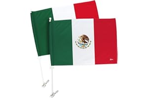 AMERICANA HOME & GARDEN Bandera De Mexico Para Carros Mexican Flag For Car Independence Day Flag 2 pcs Mexicanas Banderas Decoracion Window Clip Hood Regalo Vehicle Truck Motorcycle Holder Mount Accessories Sticker Decor Gift Made In USA