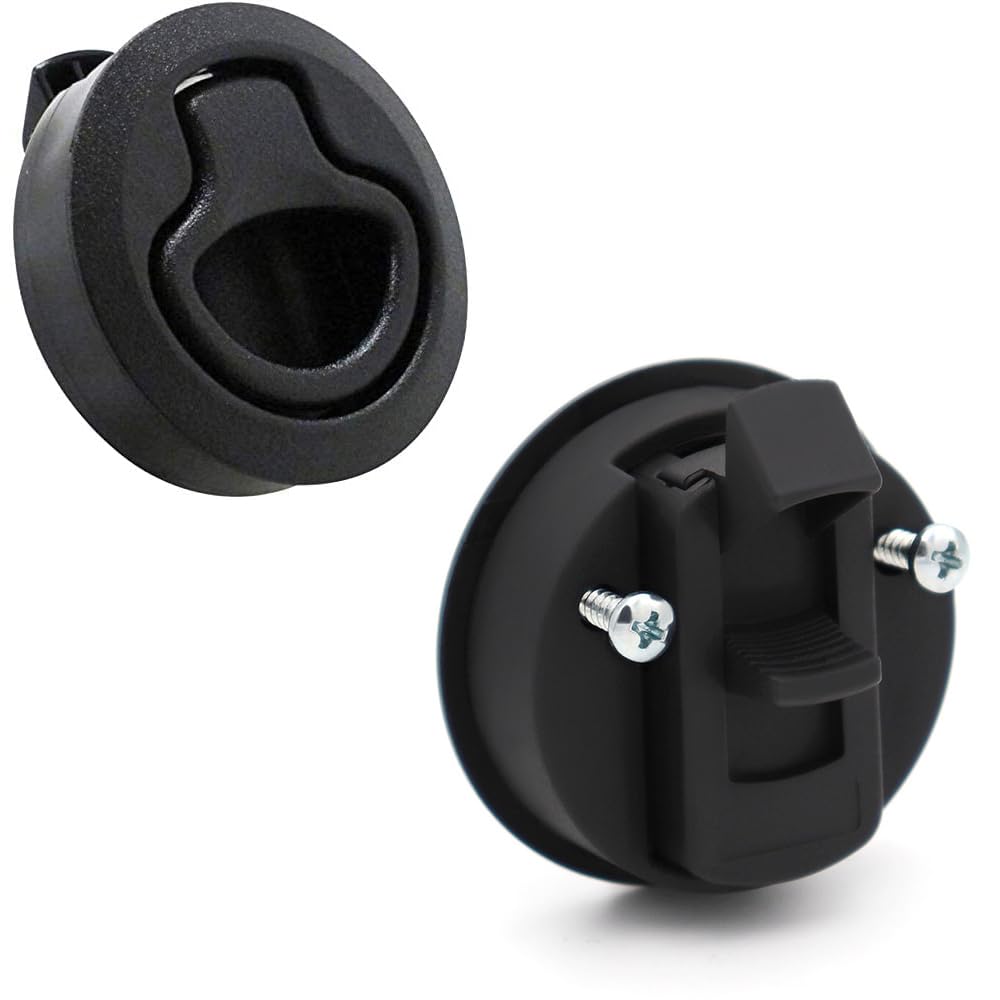 POFET 2 Inch 50mm Flush Pull Slam Latch Round for Rv Boat for Marine Deck Hatch Door Cabinet Hardware, Plastic, Black