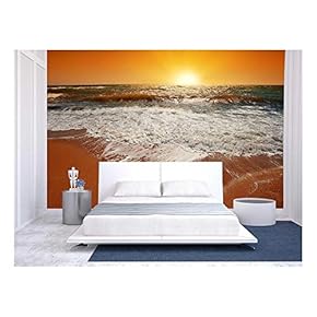 Magic Orange Sunset Over Sea - Removable Wall Mural | Self-Adhesive Large Wallpaper - 66x96 inches