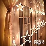 Alanda Star Curtain Lights 12 Stars 138 LEDs Curtain String Lights Stars Christmas Lights Perfect Decoration for Wedding, Christmas, Holiday, Parties and Home (Warm White)