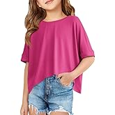 Haloumoning Girls Oversized Crop T Shirts Kids Summer Crewneck Batwing Half Sleeve Tops Tees 5-14 Years