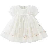 DAVE & BELLA Toddler Baby Girl Tutu Dress, Ruffle Short Sleeve Summer Tulle Dresses Tiered Pleated Floral Princess Sundress
