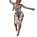 Halloween Costume Women Sexy Psychedelic Print Long Sleeve Bodycon Long Pants Jumpsuit Romper Clubwear All-In-One Catsuit,Black,XL
