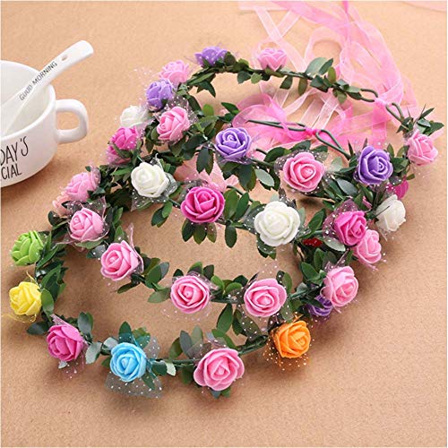 Adjustable Bridal Flower Garland Headband Flower Crown Hair Wreath Halo Floral Wreath Headband (10 PCS Different Colors) - Thumbnail 6