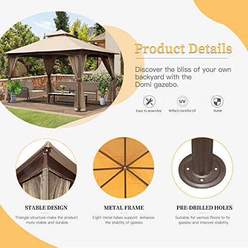 Domi 10x13 Outdoor Gazebo with Mosquito Netting, Double Roof Soft Top Patio Shelter image 21