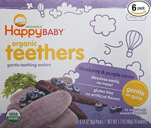 2 pack - Happy Baby Organic Teethers, Blueberry &amp; Purple Carrot, 1.7oz, 2 Boxes, 24 wafers each
